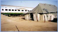 One of the tents used as a ward for the patients, with the Lifeline Express, stationed behind at Gandhidham, Gujarat